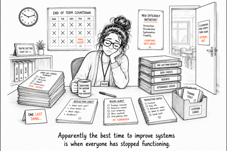 end of term teacher cartoon